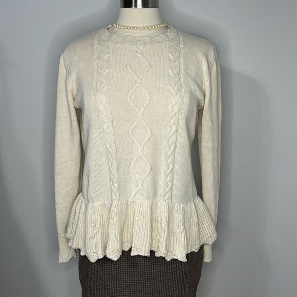Emaline Cream Cable and Ruffle Cotton Sweater Size MP - Picture 1 of 5